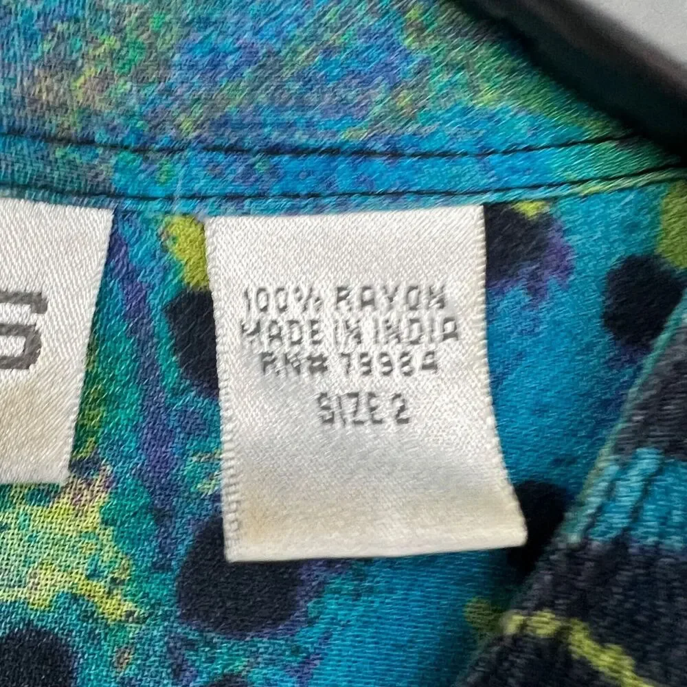 Chico's long jacket sz 2 sz 12 floral print green blue black sheer EUC - Picture 11 of 14